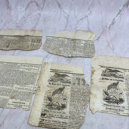 c1865 Lot of Original German Newspaper Clippings D22