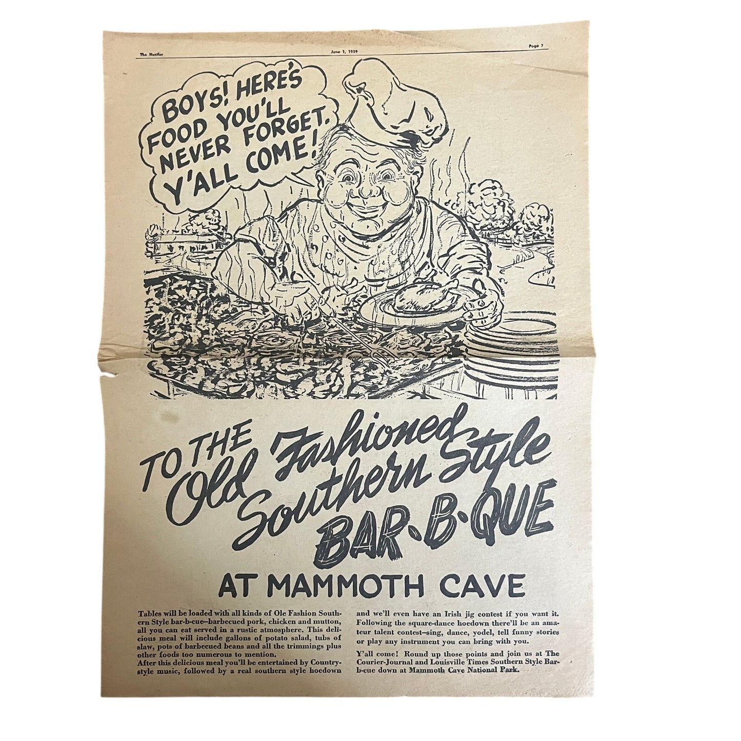 Old Fashioned Southern Style Barbeque at Mammoth Cave 1959 Newspaper Ad V27-4