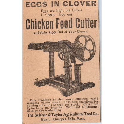 Clover Chicken Feed Cutter Belcher & Taylor Co Chicopee Falls MA 1905 Ad AF1-NH4