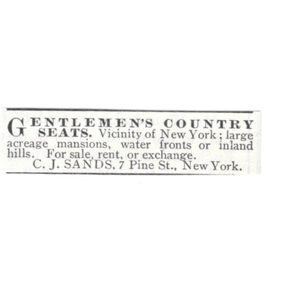 Gentlemen's Country Seats NY C.J. Sands 1903 Magazine Ad AF7-SS3