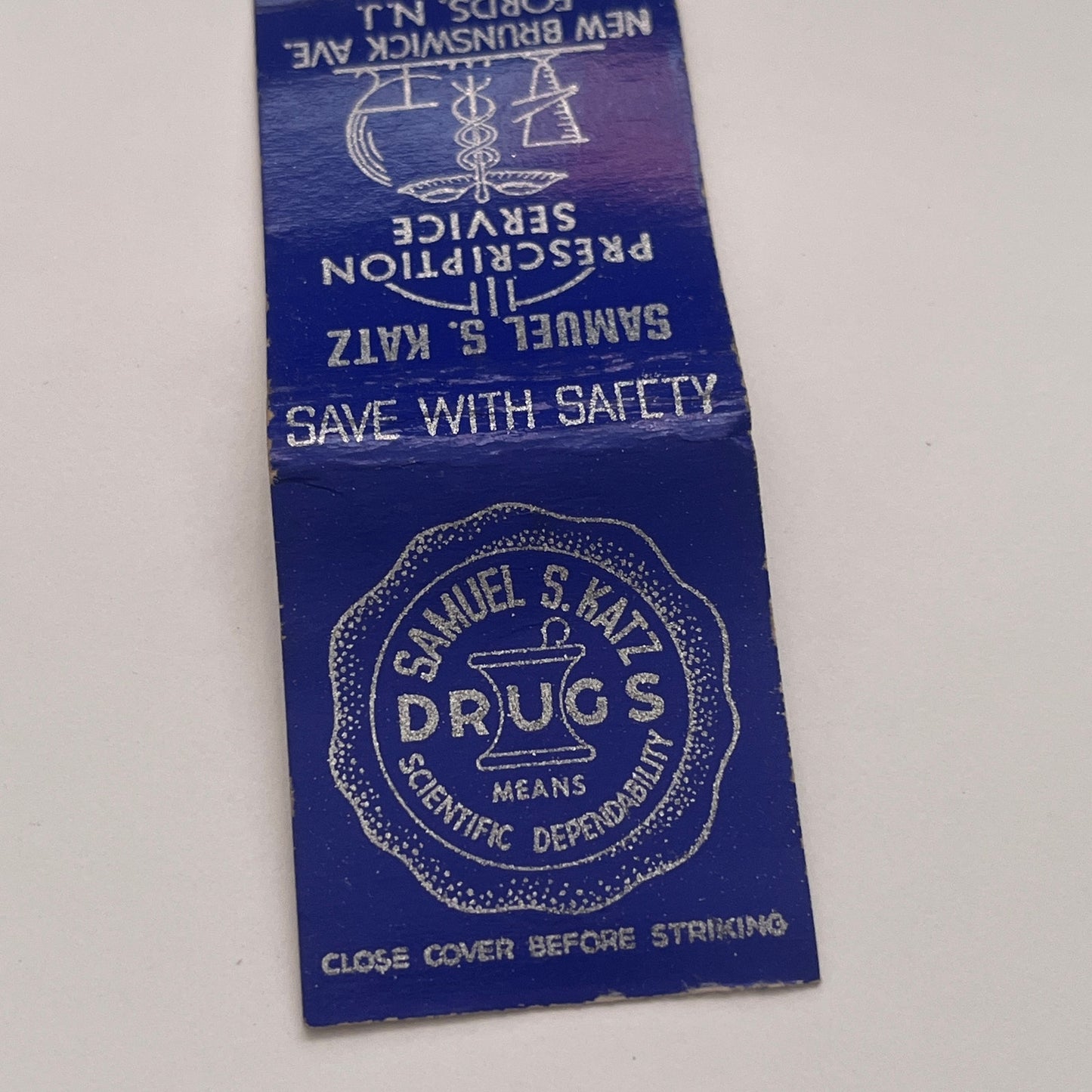 Samuel S Katz Pharmacy Fords NJ Vintage Matchbook Cover MM4-2