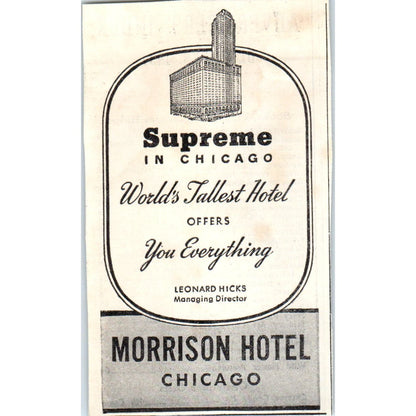 Morrison Hotel Chicago Leonard Hicks Teachers Special 1930s Advertisement AE4-I1