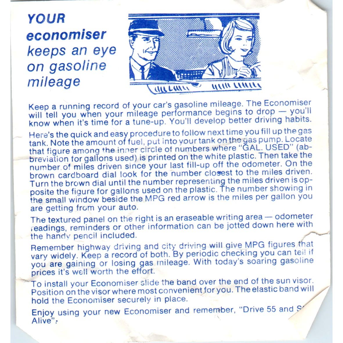 Vintage Your Economiser Keeps an Eye on Gasoline Mileage Info Sheet AF1-RR1