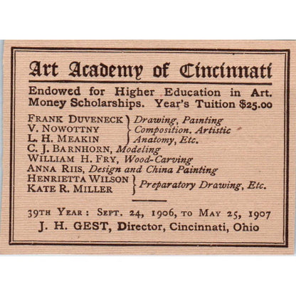 1906-07 Art Academy of Cincinnati Victorian Ad AE9-MA12