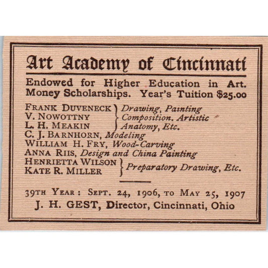 1906-07 Art Academy of Cincinnati Victorian Ad AE9-MA12