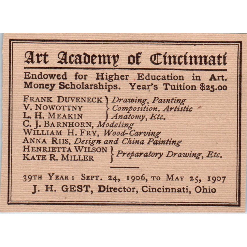 1906-07 Art Academy of Cincinnati Victorian Ad AE9-MA11