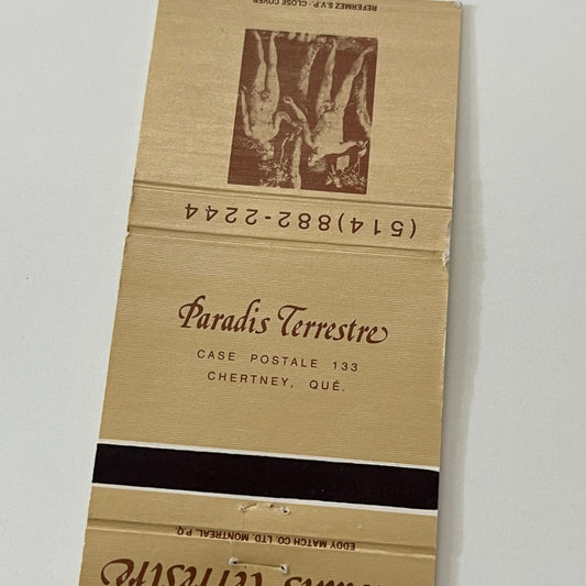 Paradis Terrestre Chertsey Quebec Vintage Matchbook Cover TB6-MB1-14