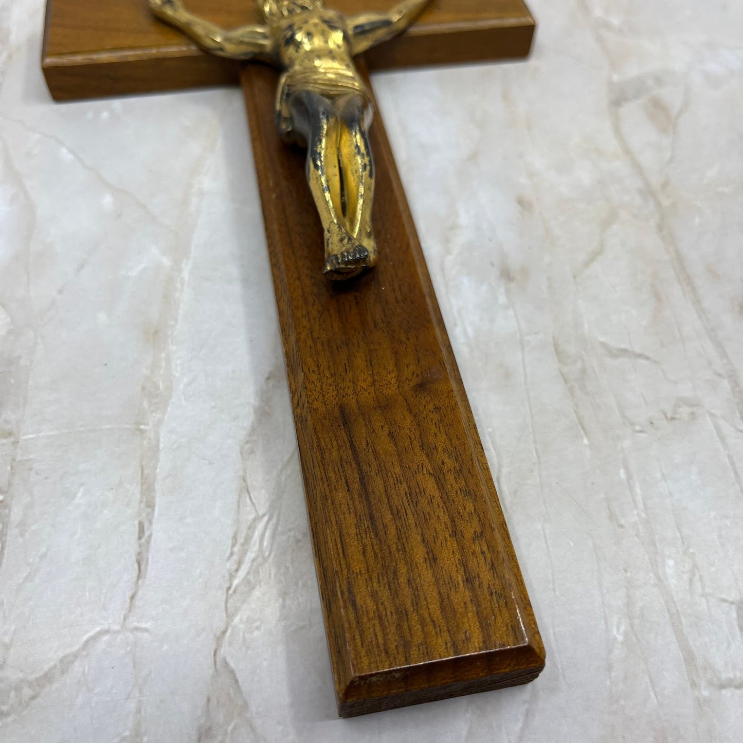 Vintage Distressed Crucifix Jesus on Cross Solid Maple 10x5.5 TD5