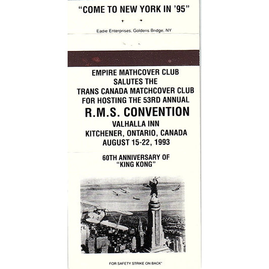 1993 RMS Convention Valhalla Inn Kitchener Ontario Vintage Matchbook TB6-MB2-7