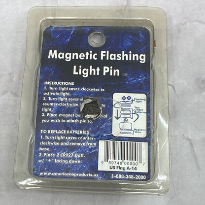 Vintage American Flag Magnetic Flashing Light Pin NOS Sealed in Package SE2