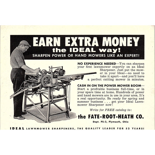 The Fate-Root-Heath Co - Ideal Lawnmower Sharpeners 1955 Ad AG1-5