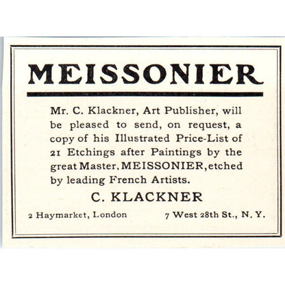 Meissonier C. Klackner Art Haymarket London c1905 Victorian Ad AE9-MA9