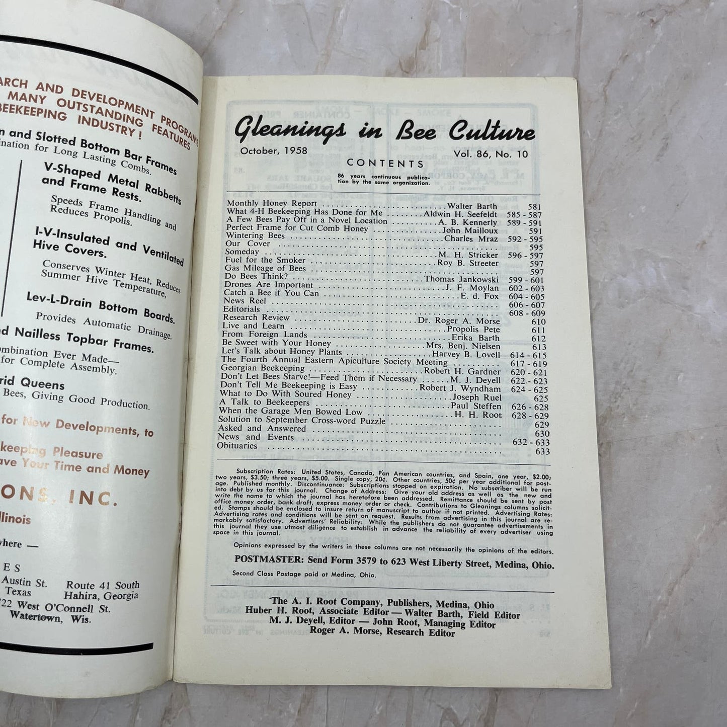 1958 Oct Gleanings in Bee Culture Beekeeping Magazine A.I. Root Co Medina OH TD5