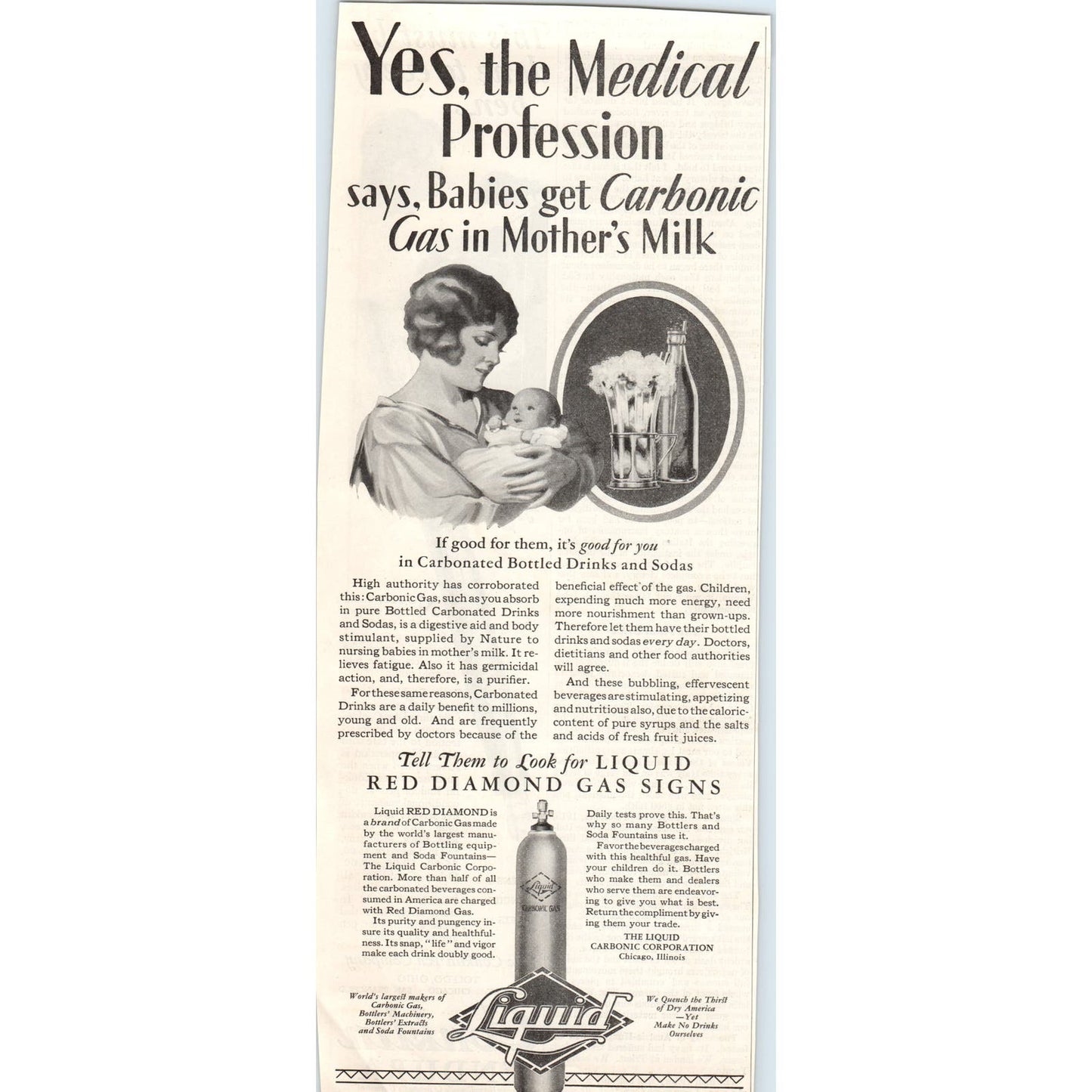 Liquid Red Diamond Carbonic Gas 1928 Original Magazine Advertisement FL6-8