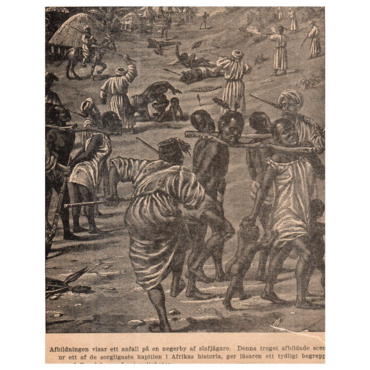 Attack on an African Village 1909 Swedish Engraving Print AF5-15