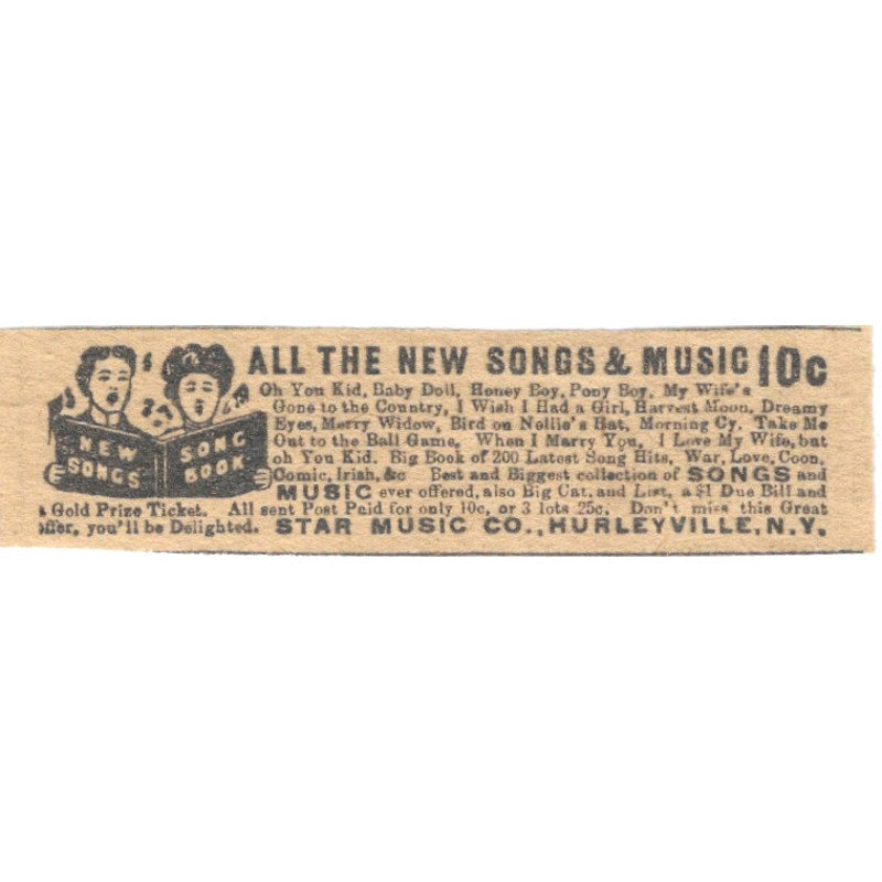 Star Music Co Hurleyville NY 1910 Magazine Ad AF1-SS8