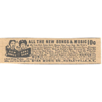 Star Music Co Hurleyville NY 1910 Magazine Ad AF1-SS8