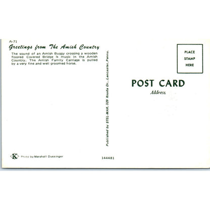 Amish Buggy Crossing a Covered Bridge PA Vintage Covered Bridge Postcard PD6