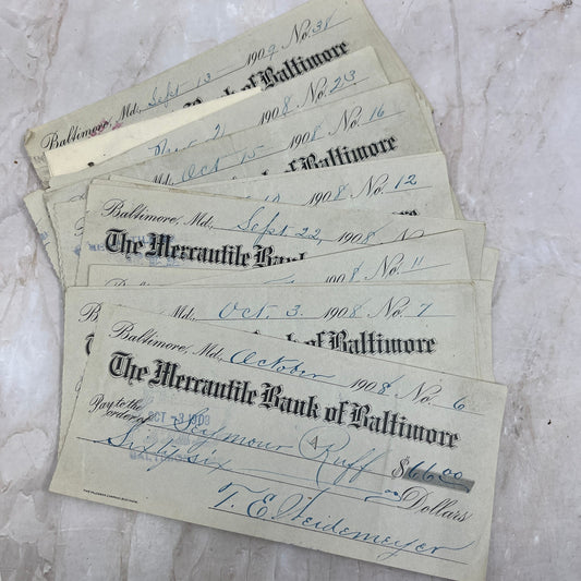 1908-09 Huge Stack of Bank Checks Mercantile Bank of Baltimore H4-6