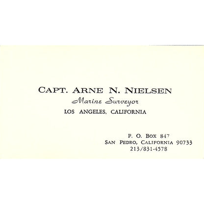 Capt Arne N Nielsen Marine Surveyor San Pedro CA Vintage Business Card SD9-B9