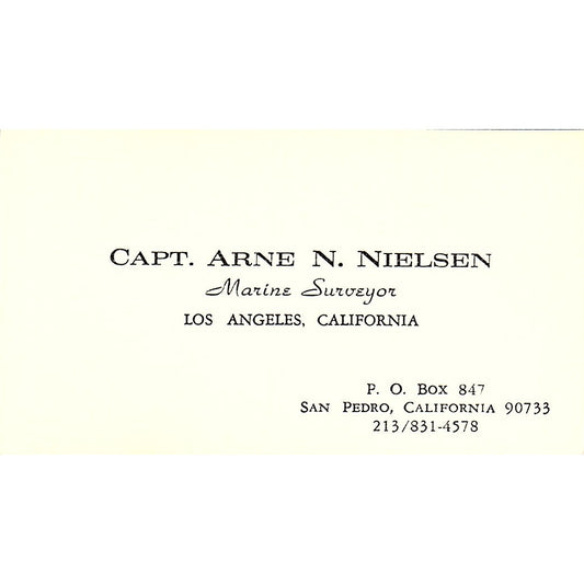Capt Arne N Nielsen Marine Surveyor San Pedro CA Vintage Business Card SD9-B9