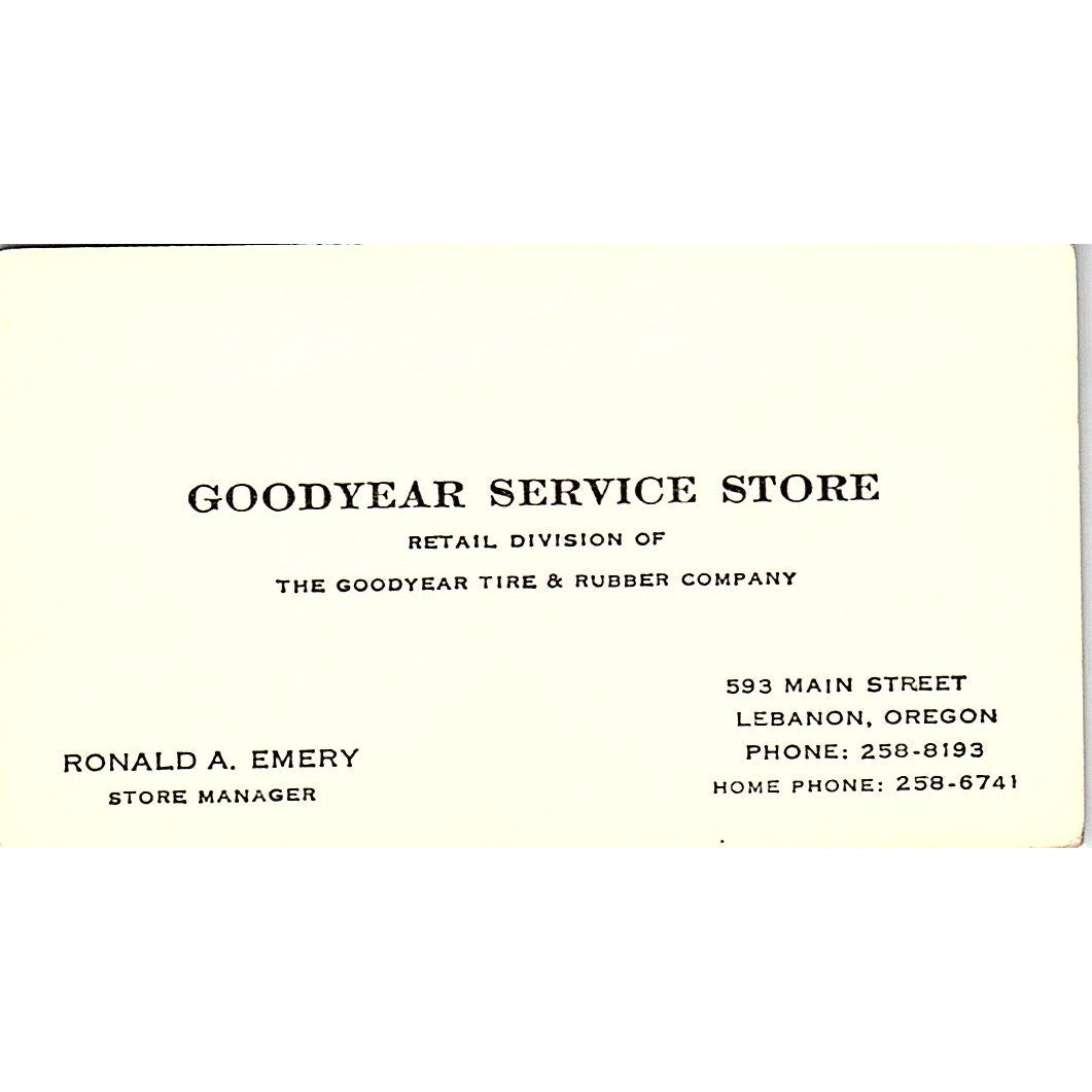 Ronald A Emery Goodyear Service Store Lebanon OR Vintage Business Card SE3-B13