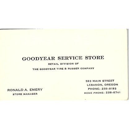 Ronald A Emery Goodyear Service Store Lebanon OR Vintage Business Card SE3-B13