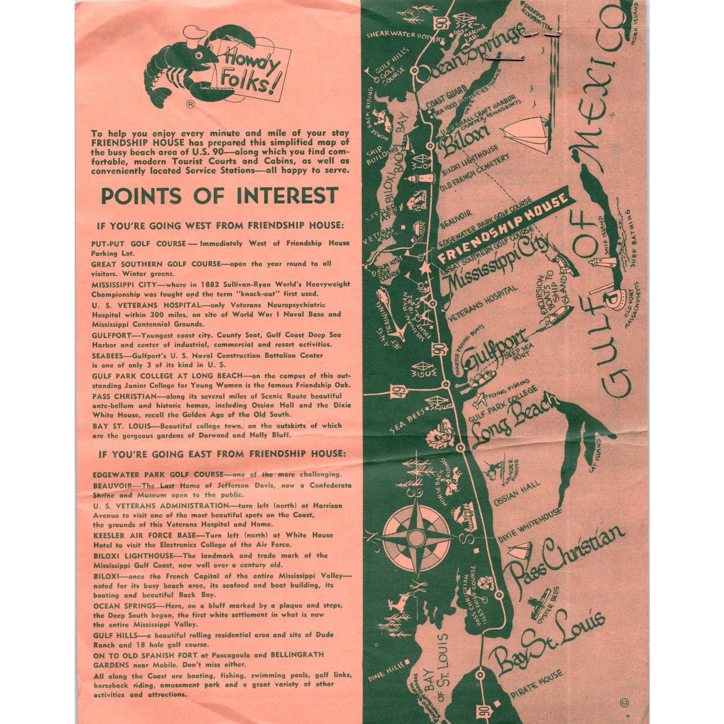 1960 Friendship House Restaurant Menu Biloxi Mississipps AE8