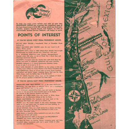 1960 Friendship House Restaurant Menu Biloxi Mississipps AE8
