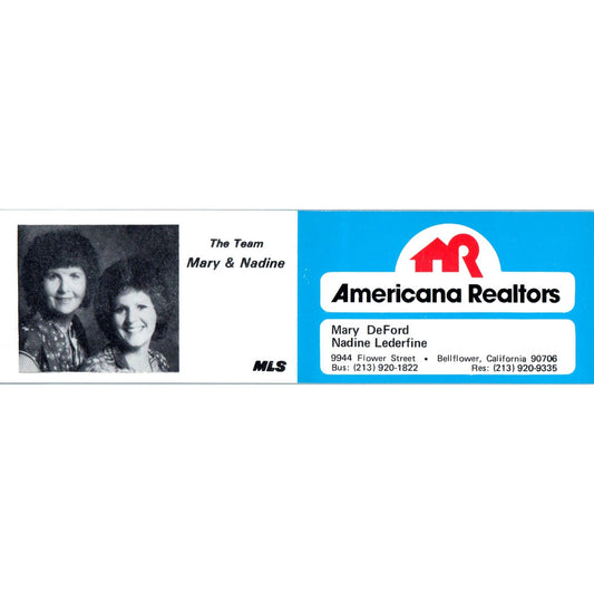 Americana Realtors Mary DeFord Nadine Lederfine Bellflower Business Card SD4-B5