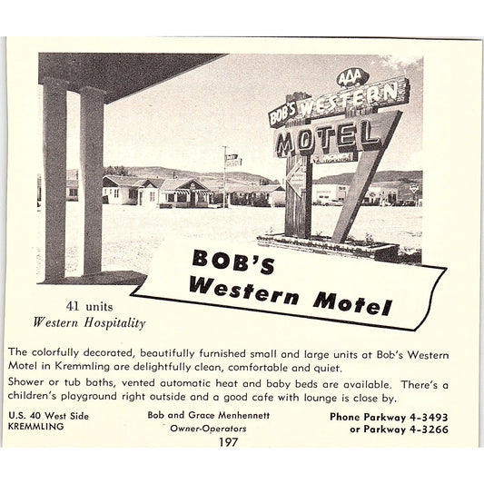 Bob's Western Motel Bob Menhennett, Mid-Town Guest Ranch La Junta 1958 Ad AG1-H2