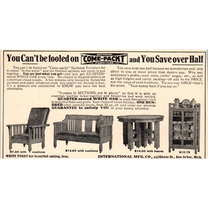Come-Pakt Furniture International Mfg Co Ann Arbor MI 1908 Victorian Ad AB8-MA11