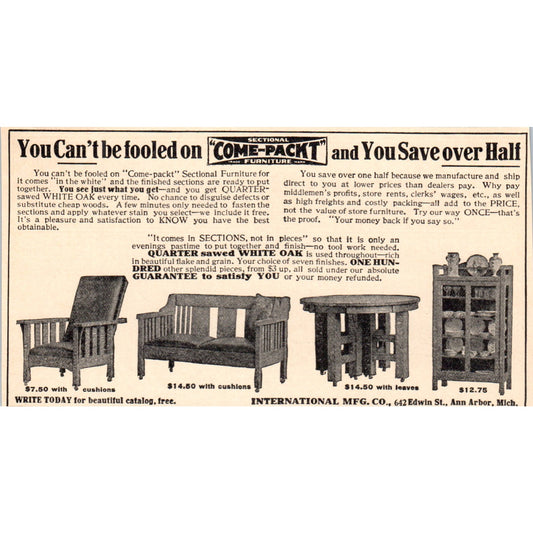 Come-Pakt Furniture International Mfg Co Ann Arbor MI 1908 Victorian Ad AB8-MA11