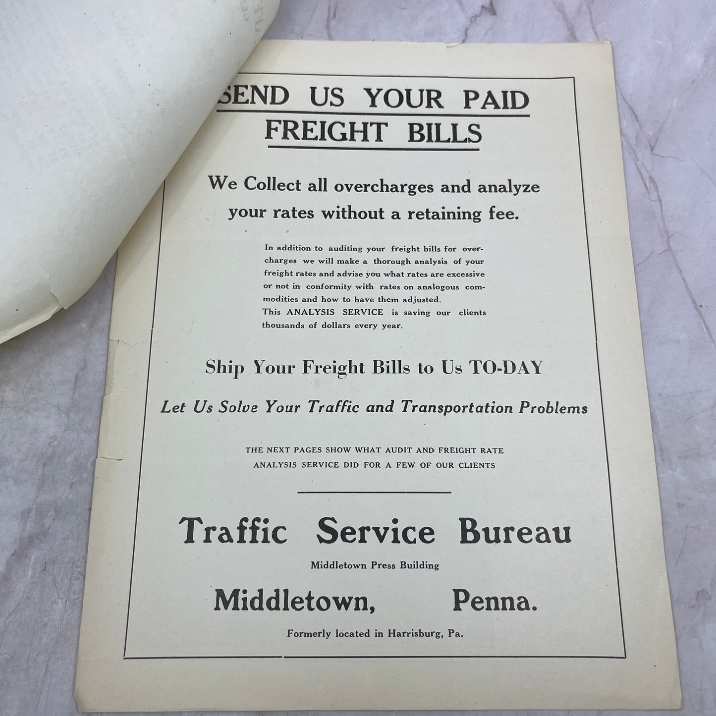 1938 Traffic Service Bureau Middletown PA Circular Promo Packet D22