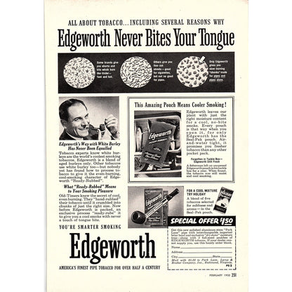 Edgeworth - America's Finest Pipe Tobacco Richmond VA 1955 Ad AG1-6
