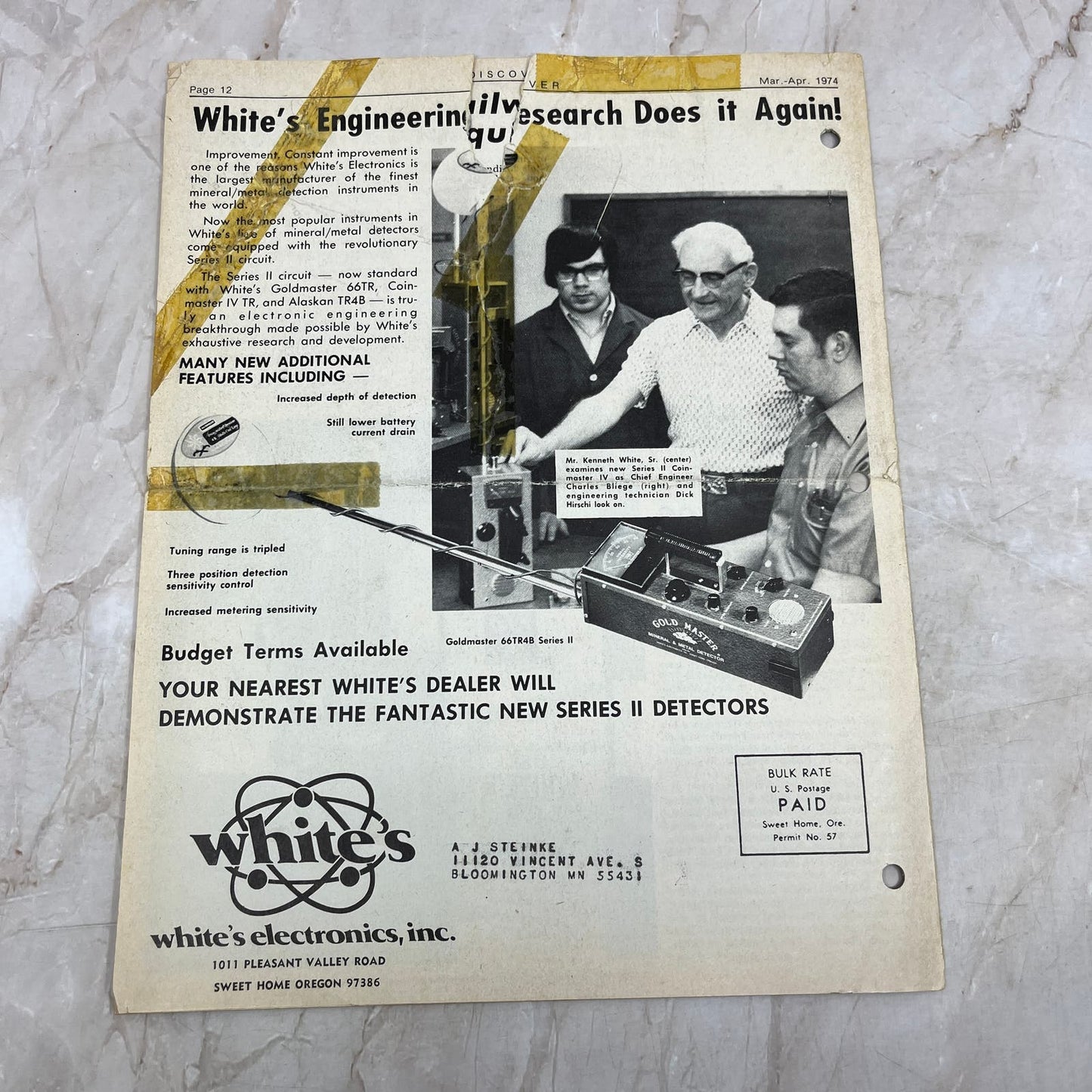 1974 Mar/Apr White's Electronics Discover Newsletter Metal Detector Treasure M19