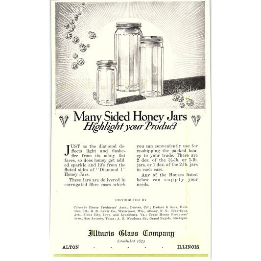 Illinois Glass Company Many Sided Honey Jars Alton IL 1926 Ad AG3-9