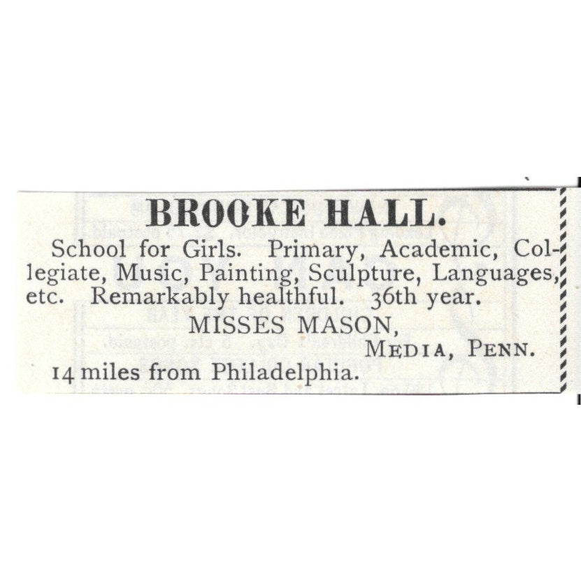 Brooke Hall Girls School Misses Mason Media Pennsylvania 1892 Ad AG2-S21