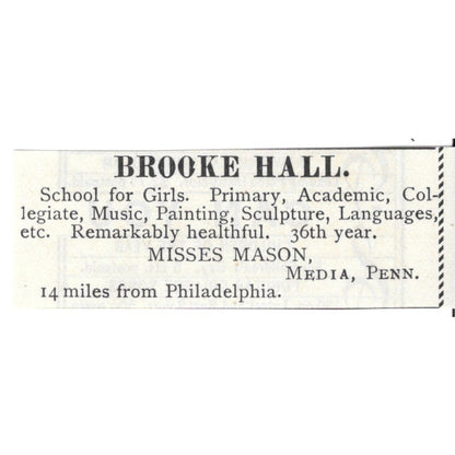 Brooke Hall Girls School Misses Mason Media Pennsylvania 1892 Ad AG2-S21