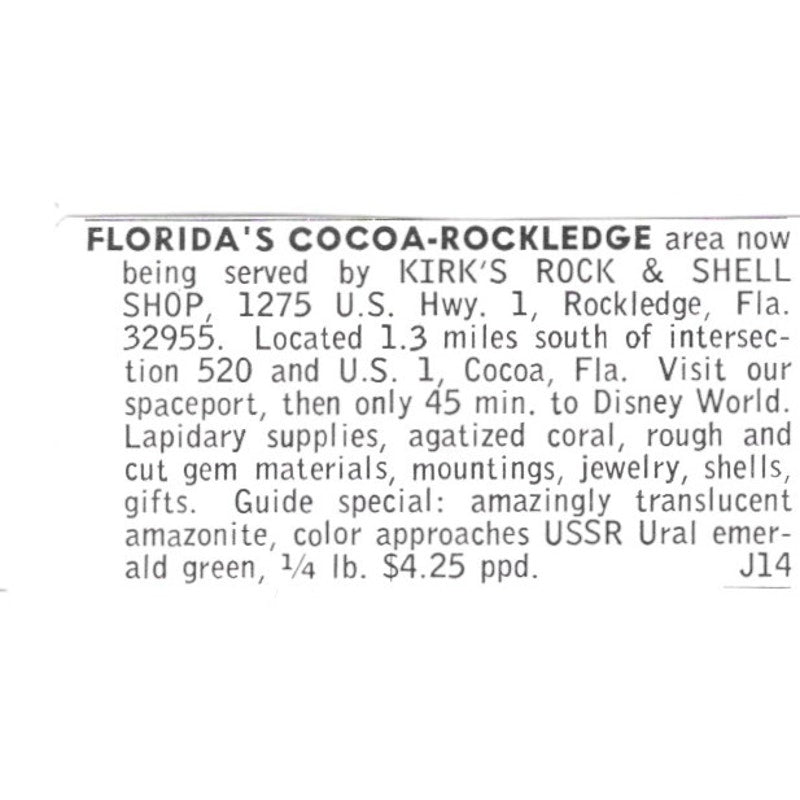 Kirk's Rock & Shell Cocoa Rockledge Florida 1972 Ad AF8-S24