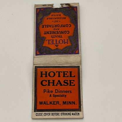 Hotel Chase Pike Dinners Walker MN Vintage Matchbook TB6-MB2-14