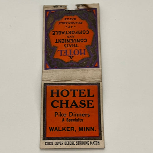 Hotel Chase Pike Dinners Walker MN Vintage Matchbook TB6-MB2-14