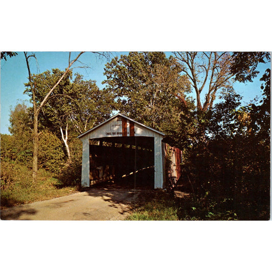 Melcher Bridge Leatherwood Creek Montezuma IN Covered Bridge Postcard PC13