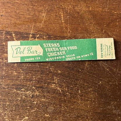 Del Bar Restaurant Wisconsin Dells WI Vintage Miniature Matchbook Cover ML1-8