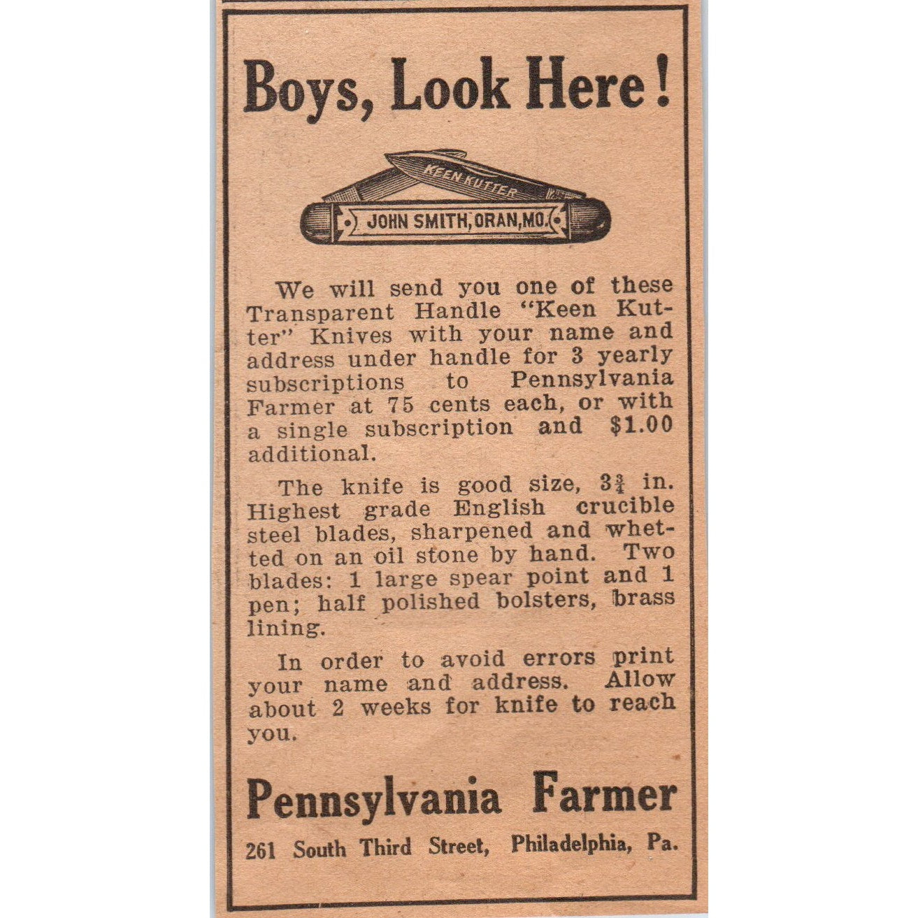 Pennsylvania Farmer Keen Kutter Subscription Premium 1922 Magazine Ad AF2-A5