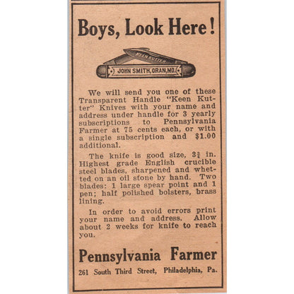 Pennsylvania Farmer Keen Kutter Subscription Premium 1922 Magazine Ad AF2-A5