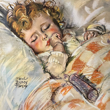 Vintage Maud Tousey Fangel "Sleeping Angel" Litho Marion Mfg Art Print 9x12 V4