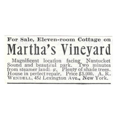 Martha's Vineyard Cottage A.R. Wendell c1918 Original Advertisement AE5-SV5