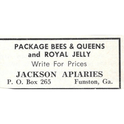 Jackson Apiaries Package Bees & Queens Funston GA 1964 Magazine Ad AB6-S15