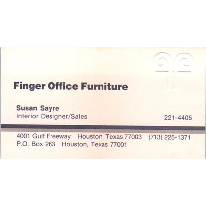 Susan Sayre Finger Office Furniture Houston Vintage Business Card SD8-B20